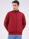 Men Maroon Solid Mock Neck Full Sleeve Jacket