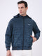 Men Navy Blue Printed Hooded Full Sleeve Jacket