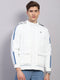 Men White Solid Hooded Full Sleeve Jacket