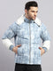 Men Sky Blue Solid Hooded Full Sleeve Jacket