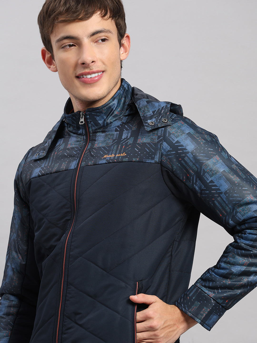 Men Navy Blue Solid Hooded Full Sleeve Jacket