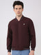 Men Burgundy Solid Collar Full Sleeve Jacket