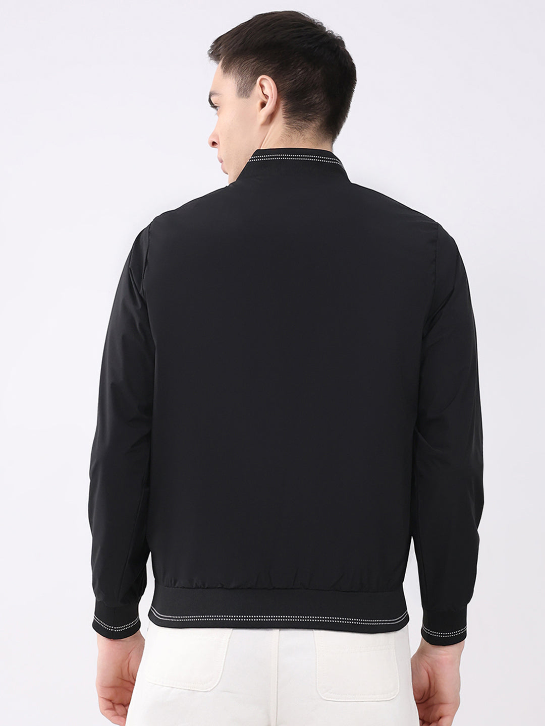 Men Black Solid Collar Full Sleeve Jacket