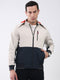 Men Cream & Navy Blue Solid Detachable Hood Full Sleeve Jacket