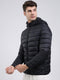 Men Black Solid Hooded Full Sleeve Heating Jacket