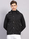 Men Black Solid Hooded Traveller Jacket With Night Visibility Reflective Strip