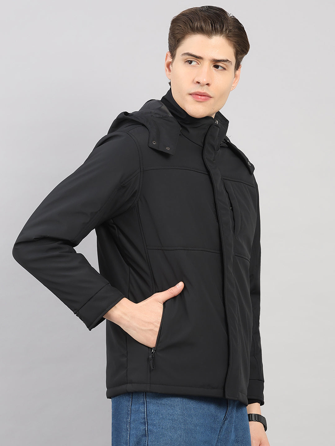 Men Black Solid 4 in 1 Convertible Hooded Jacket Wear It 4 Ways