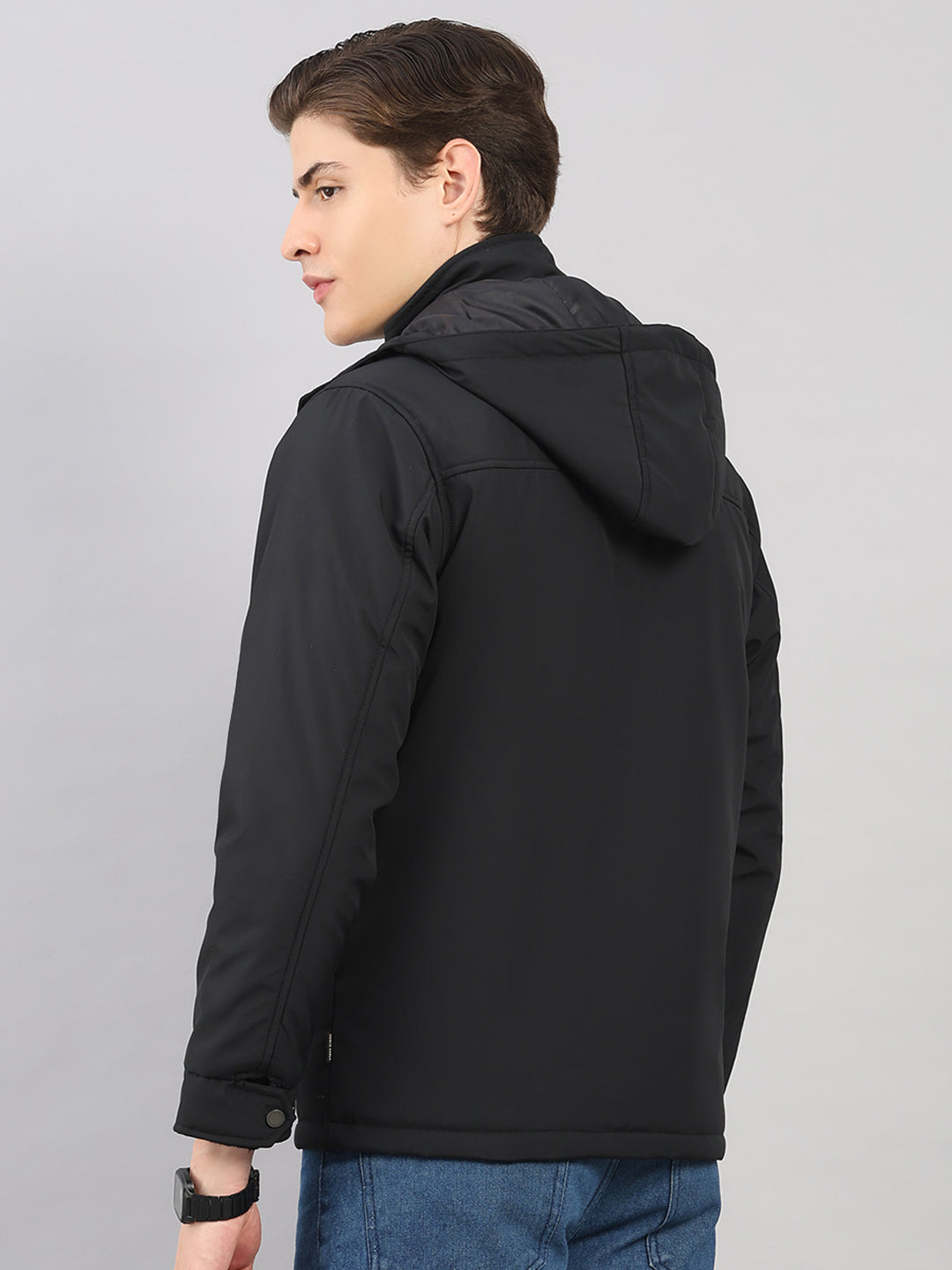 Men Black Solid 4 in 1 Convertible Hooded Jacket Wear It 4 Ways