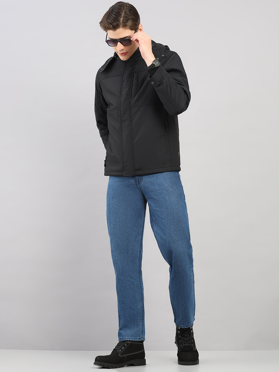 Men Black Solid 4 in 1 Convertible Hooded Jacket Wear It 4 Ways