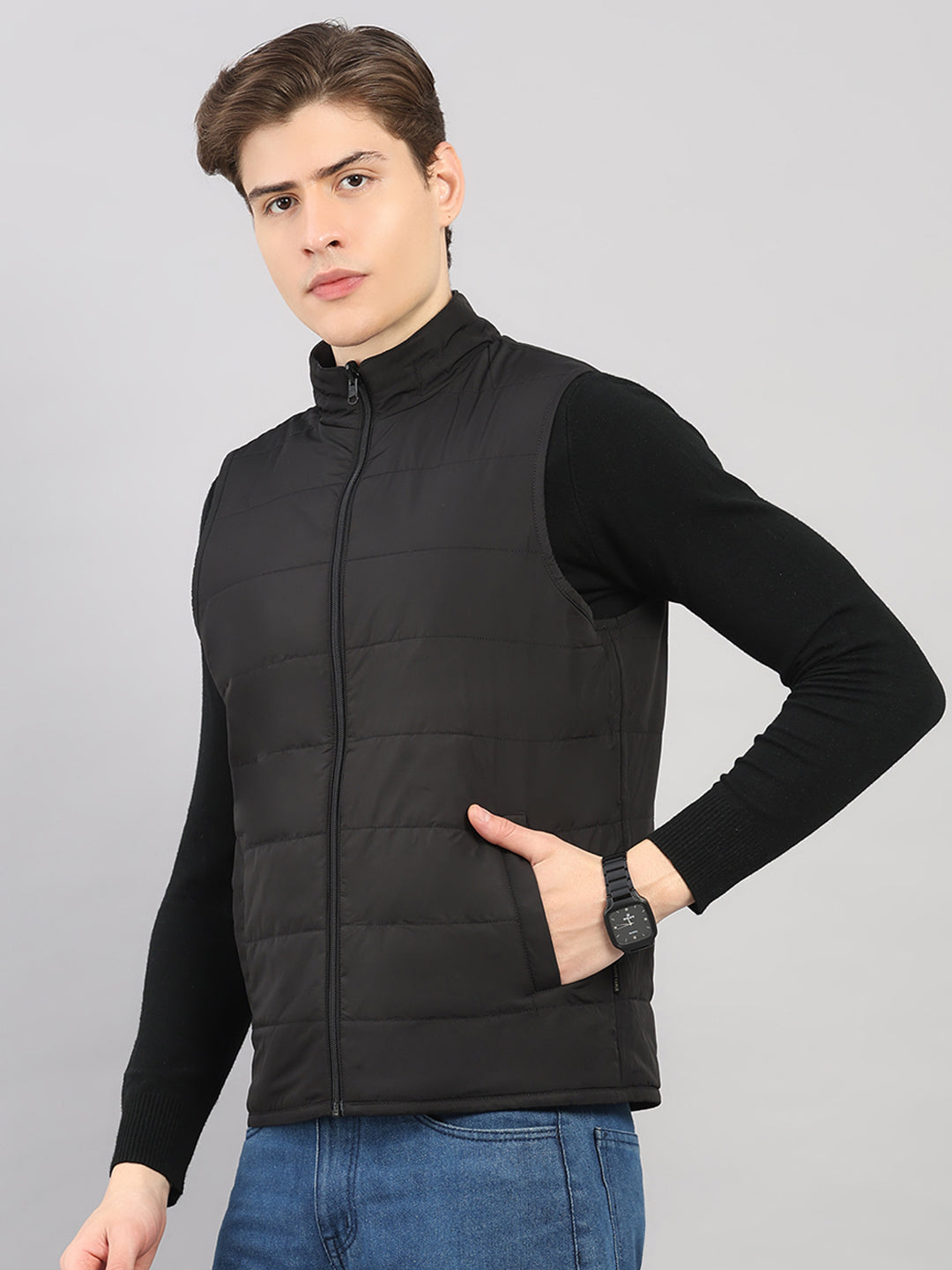 Men Black Solid 4 in 1 Convertible Hooded Jacket Wear It 4 Ways