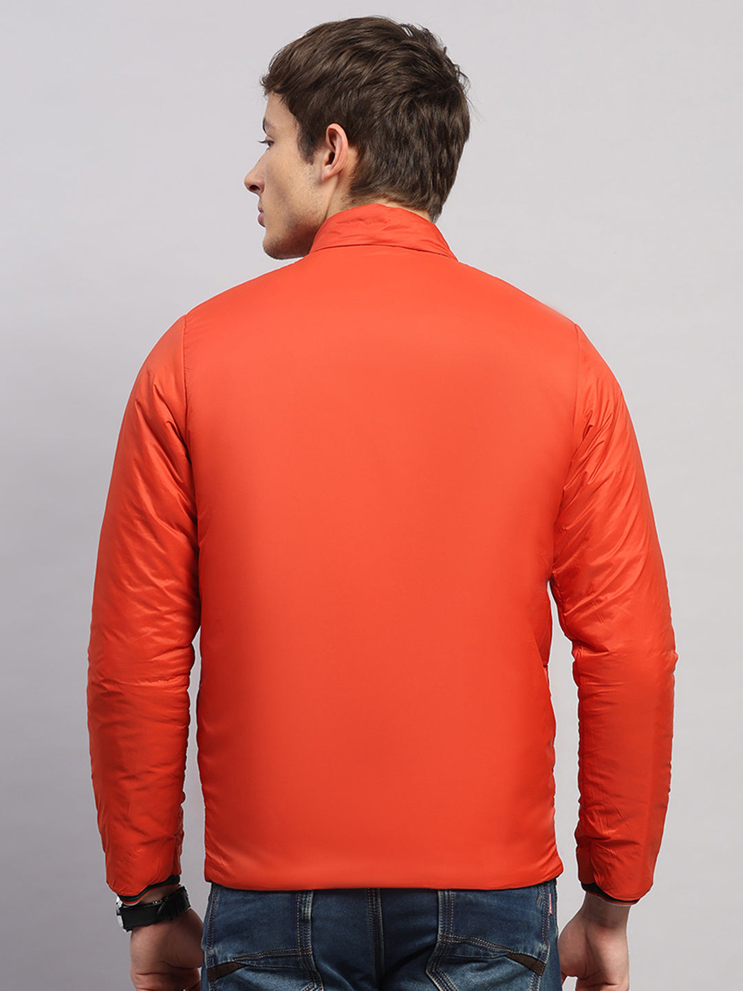 Men Olive Solid Collar Full Sleeve Jacket