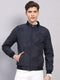 Men Navy Blue Solid Collar Full Sleeve Jacket