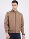 Men Tan Solid Mock Neck Full Sleeve Jacket