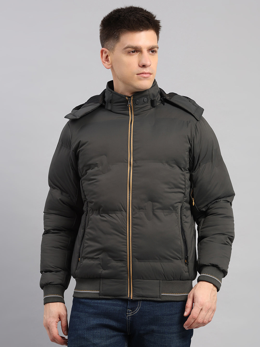 Men Olive Smart Hooded Jacket with Integrated Magnetic Earphones