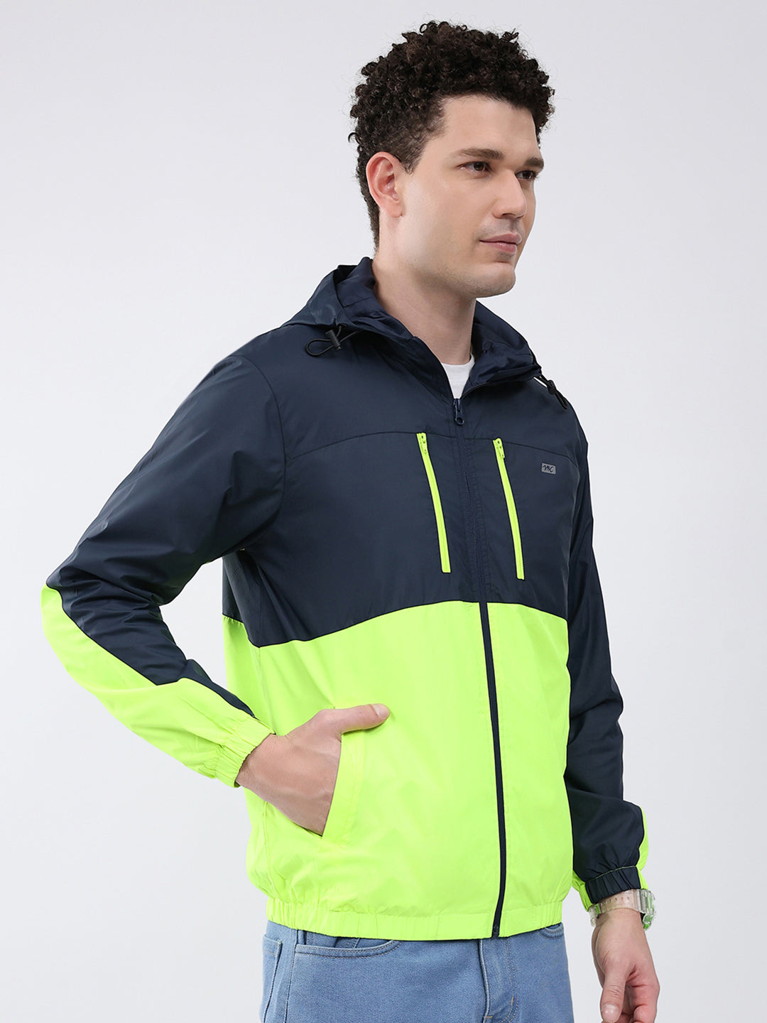 Men Green Printed Collar Full Sleeve Jacket