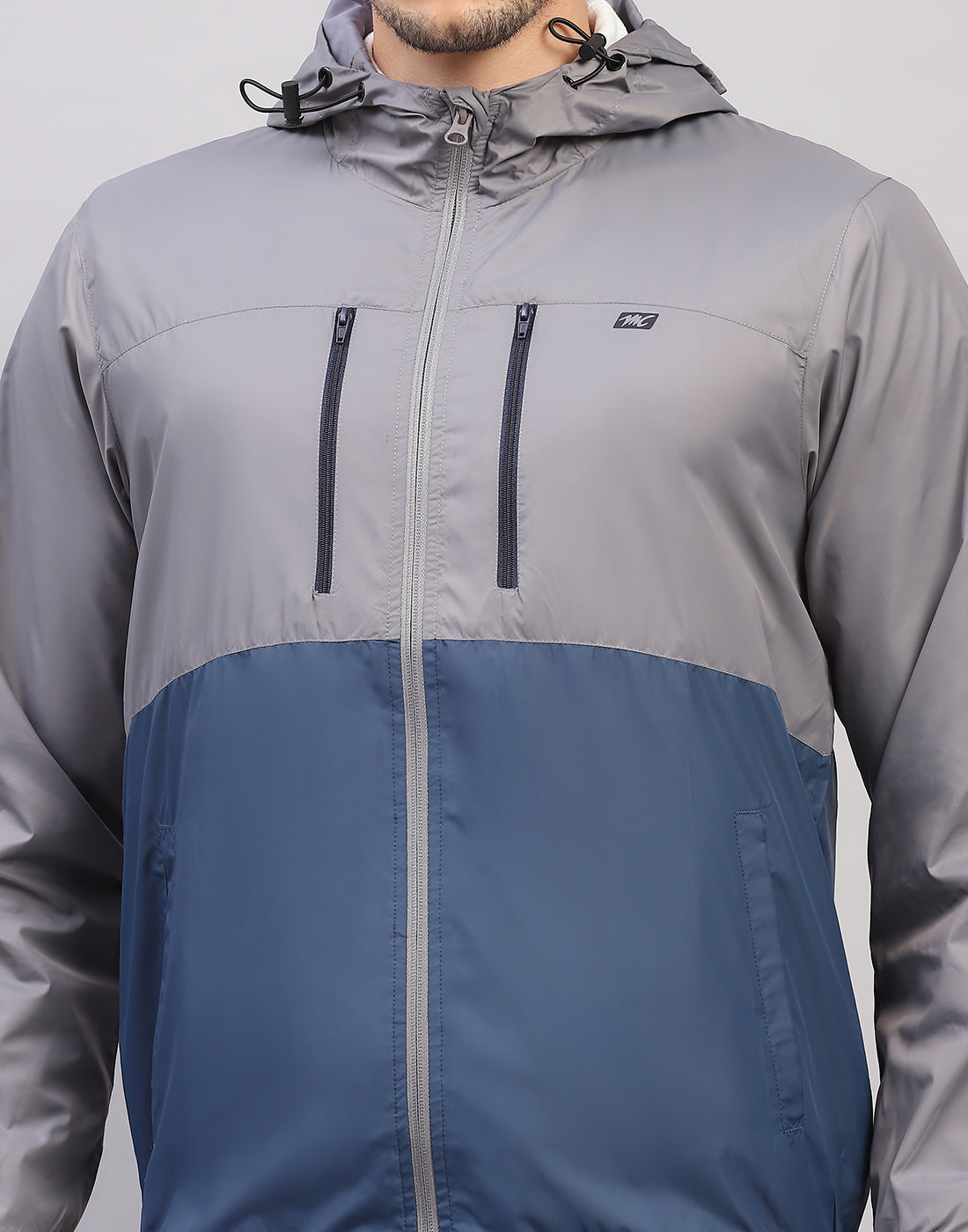 Men Grey Printed Collar Full Sleeve Jacket