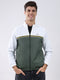 Men Dark Green Self Design Stand Collar Full Sleeve Jacket