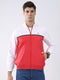 Men Red Self Design Stand Collar Full Sleeve Jacket