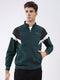 Men Green Self Design Stand Collar Full Sleeve Jacket