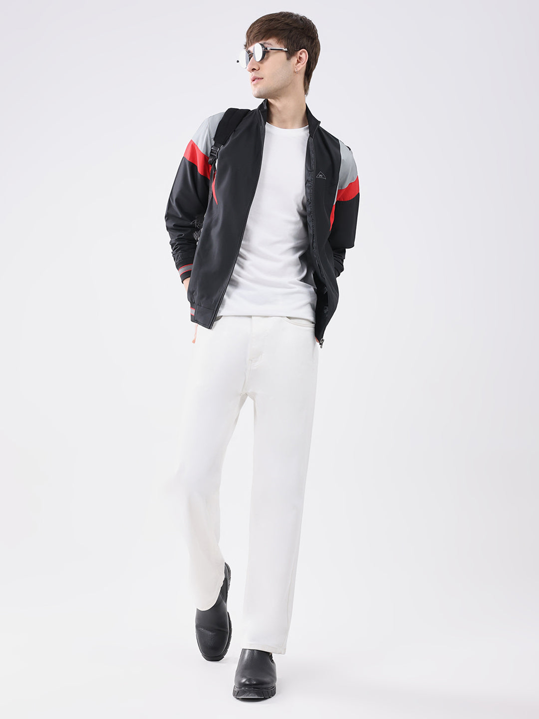 Men Black Printed Collar Full Sleeve Jacket