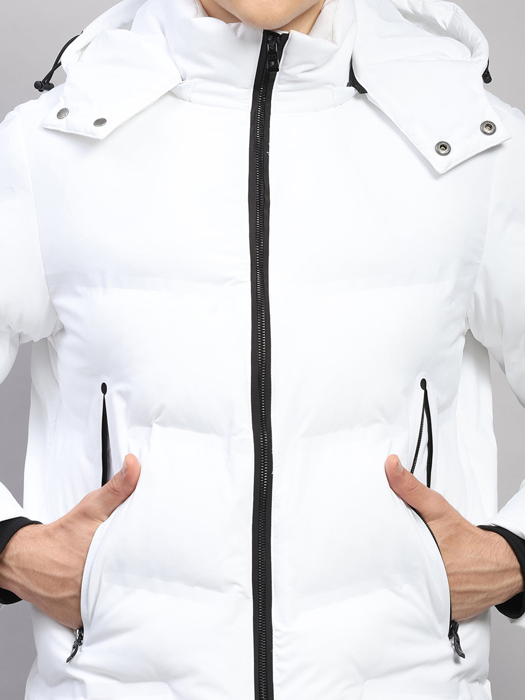 Luxuria Men White Solid Hooded Full Sleeve Jacket