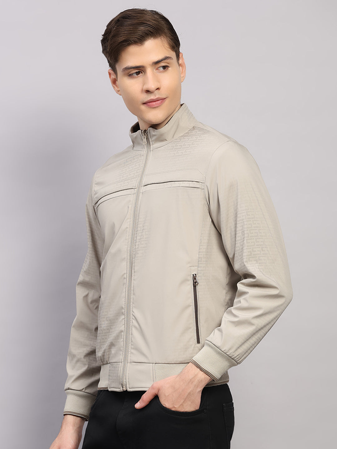 Luxuria Men Beige Solid Collar Full Sleeve Jacket