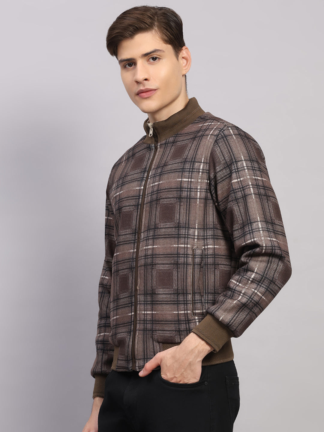 Luxuria Men Beige Solid Collar Full Sleeve Jacket