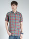 Men Olive Check Collar Half Sleeve Shirt