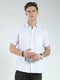 Men White Stripe Collar Half Sleeve Shirt