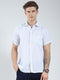 Men White Stripe Collar Half Sleeve Shirt