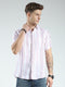 Men White Stripe Collar Half Sleeve Shirt