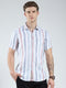 Men Blue Stripe Collar Half Sleeve Shirt