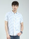 Men White Printed Collar Half Sleeve Shirt