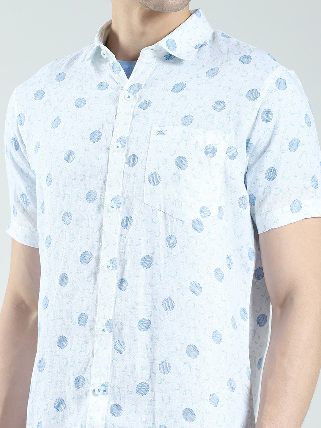 Men White Printed Collar Half Sleeve Shirt