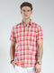 Men Orange Check Collar Half Sleeve Shirt