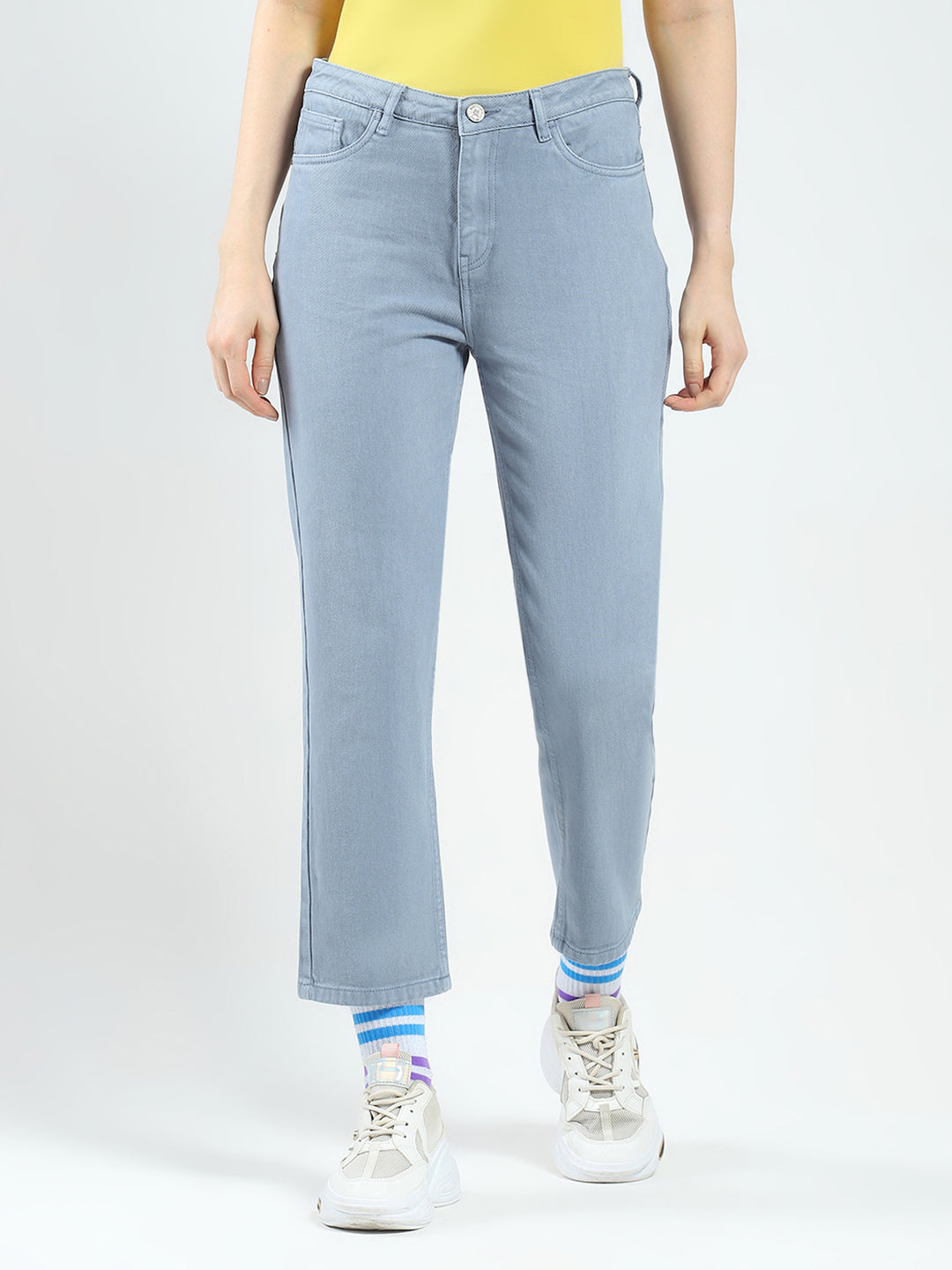 Women Blue Solid Slim Fit Denim