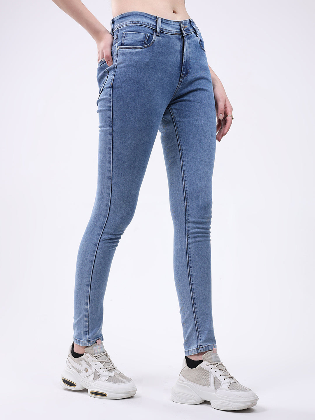 Women Blue Solid Slim Fit Denim