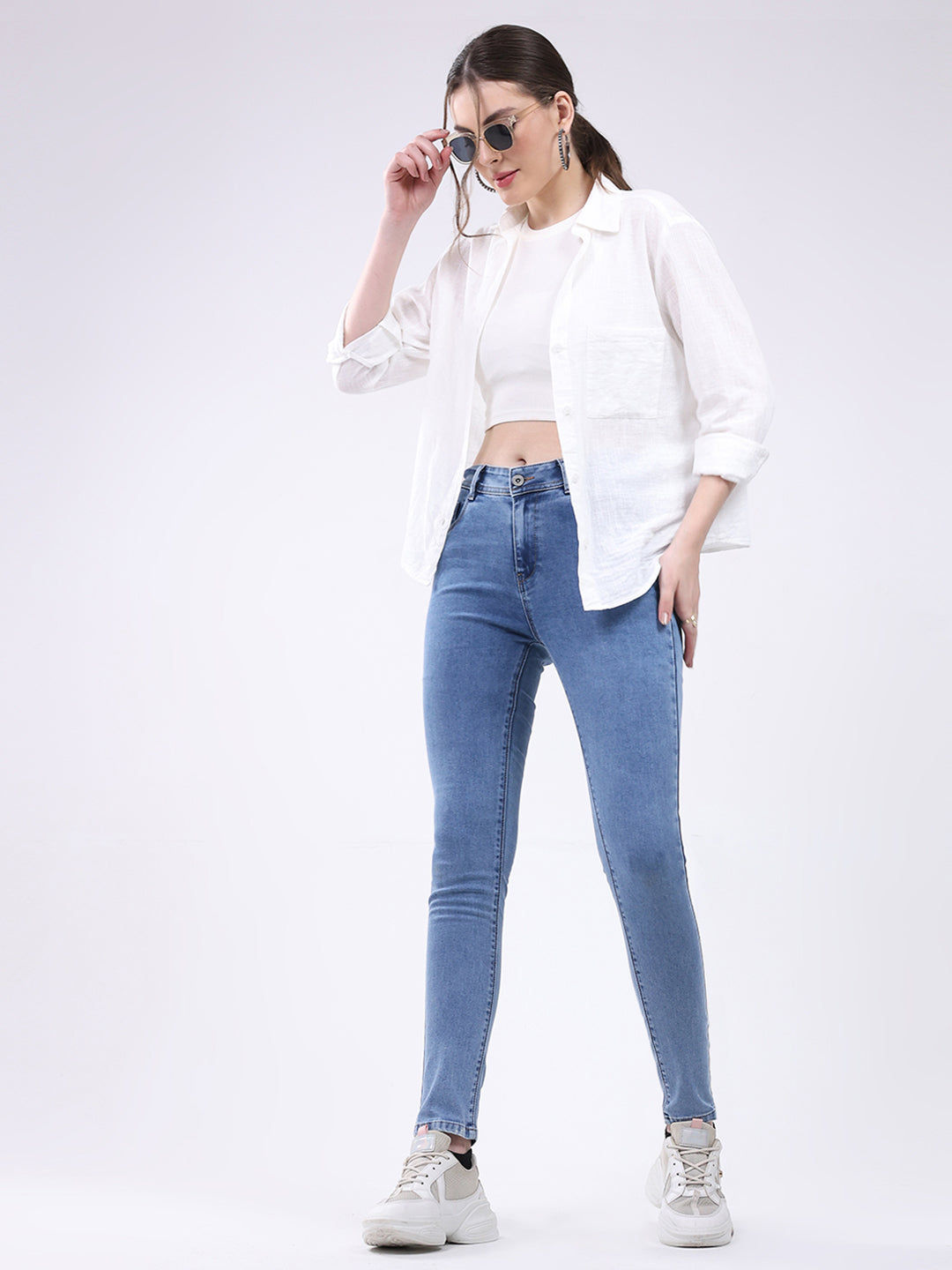 Women Blue Solid Slim Fit Denim