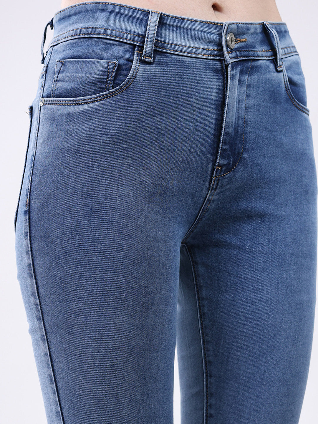 Women Blue Solid Slim Fit Denim