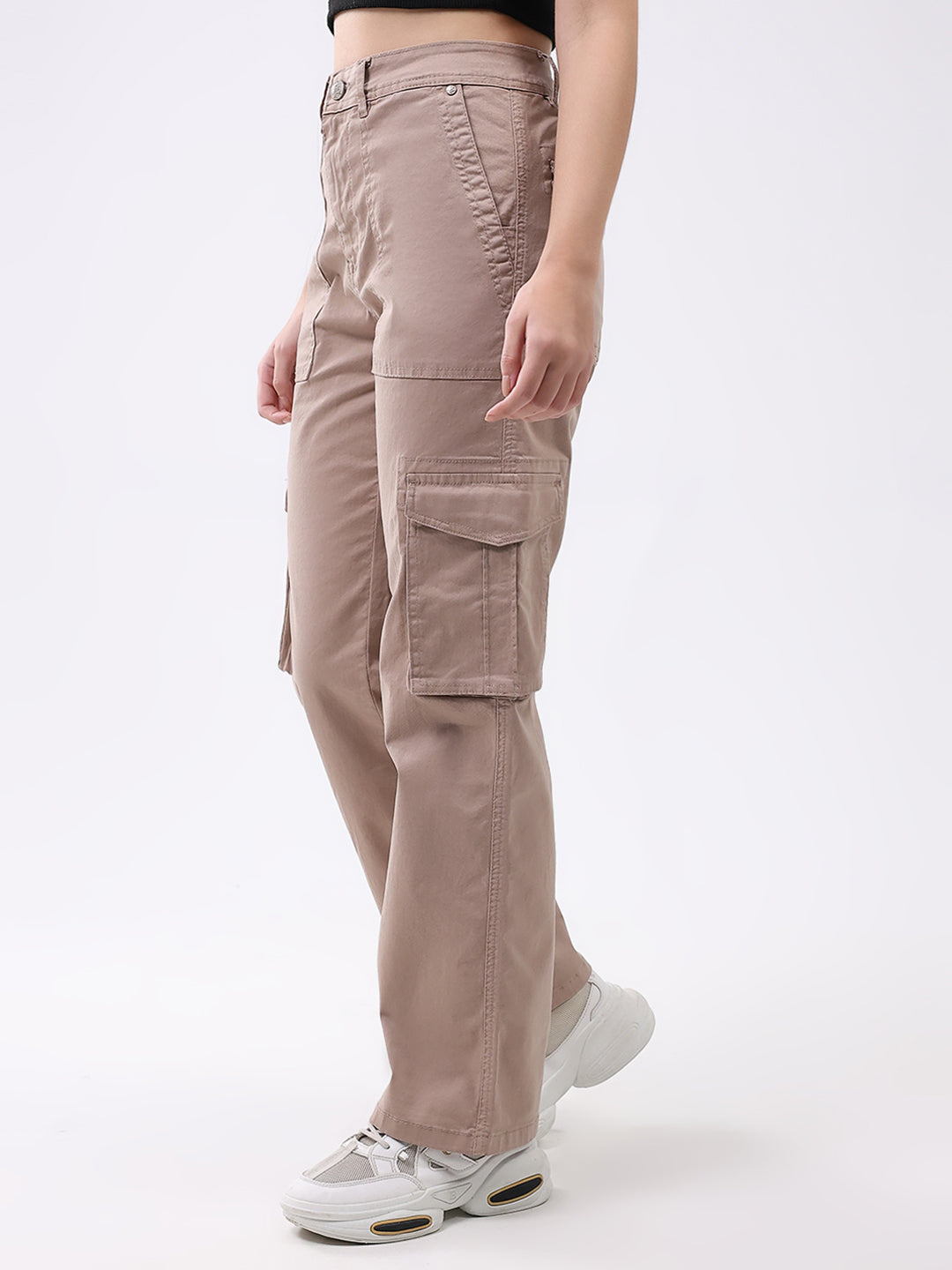 Women Mauve Solid Straight Fit Trouser
