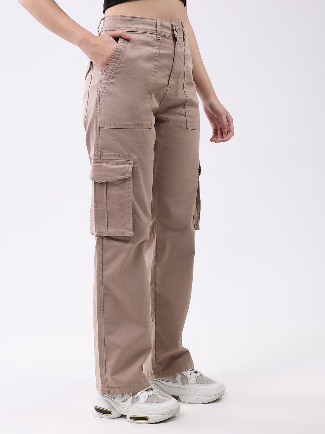 Women Mauve Solid Straight Fit Trouser