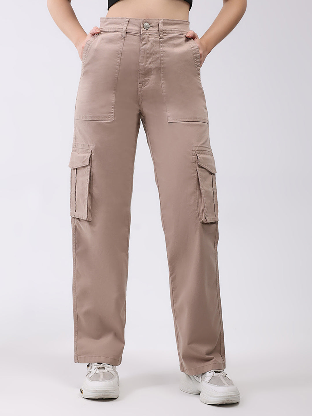 Women Mauve Solid Straight Fit Trouser