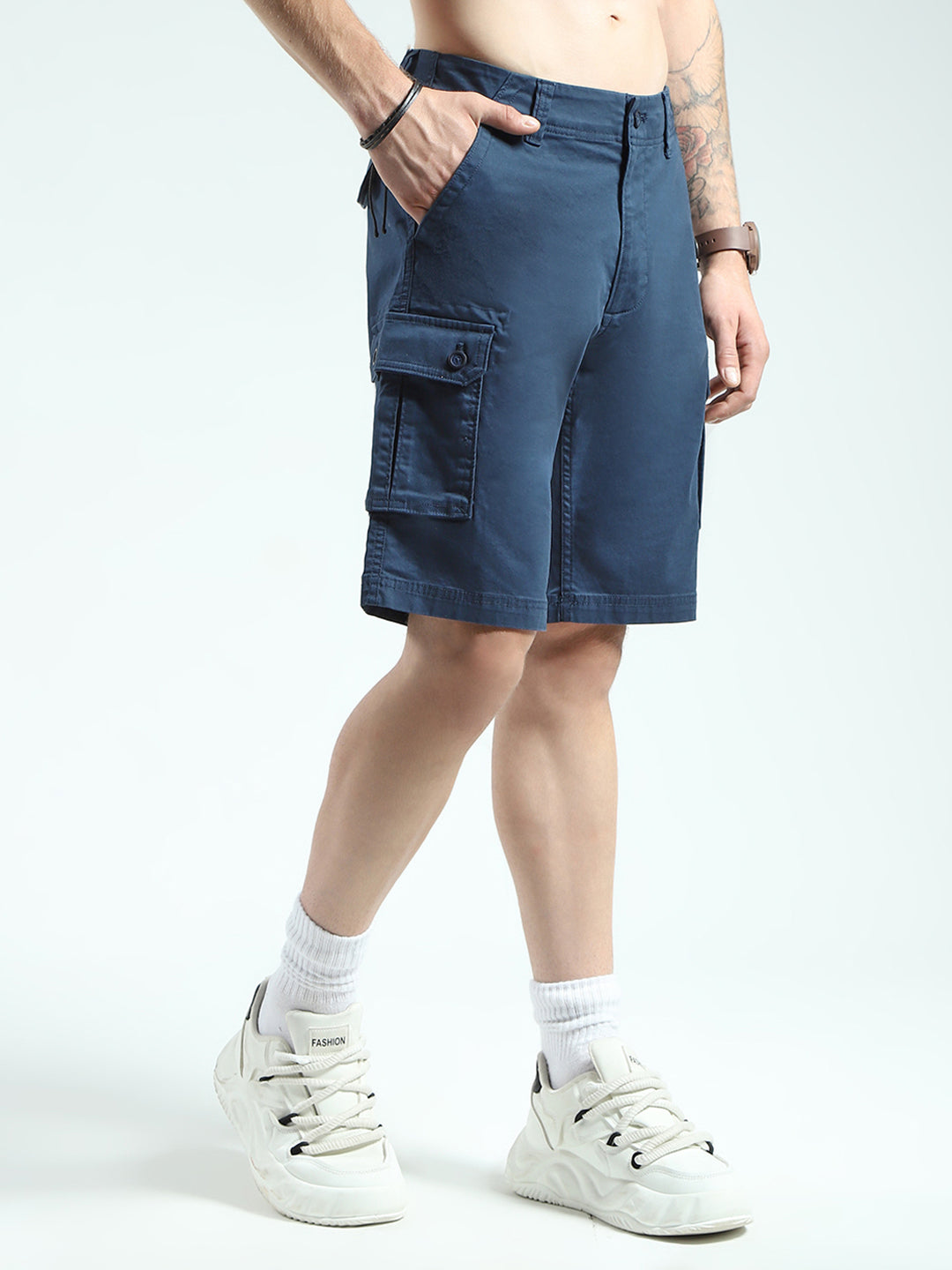 Men Navy Blue Solid Regular Fit Shorts