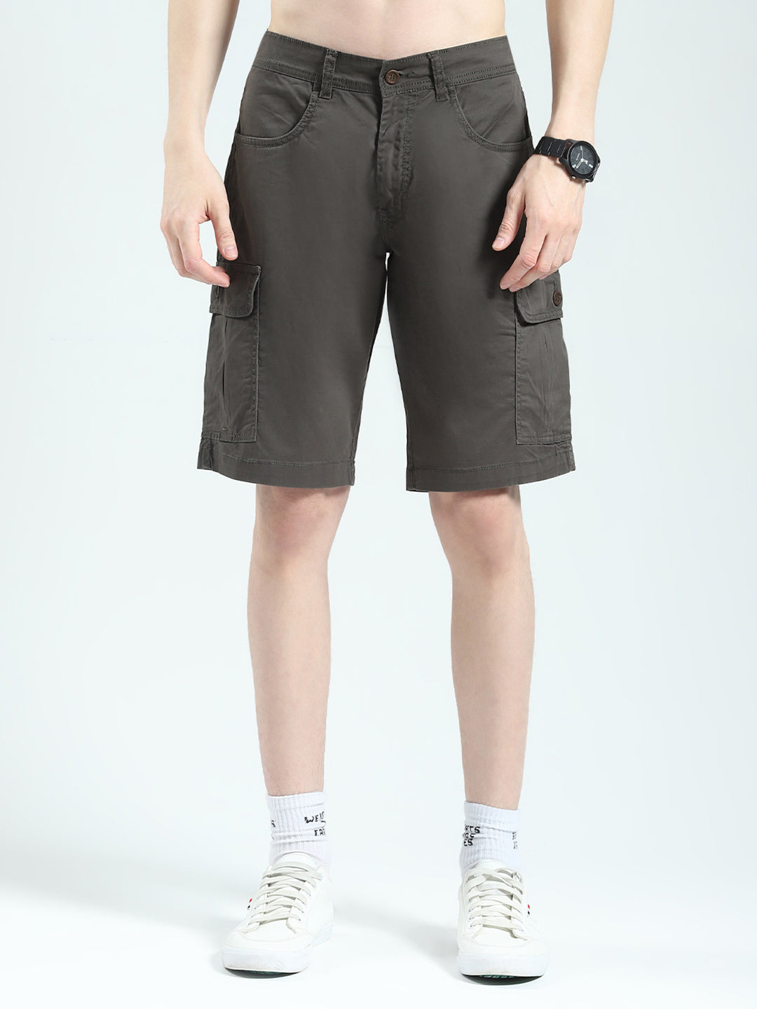 Men Brown Solid Regular Fit Shorts