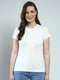 Women White Solid Round Neck Half Sleeve Top