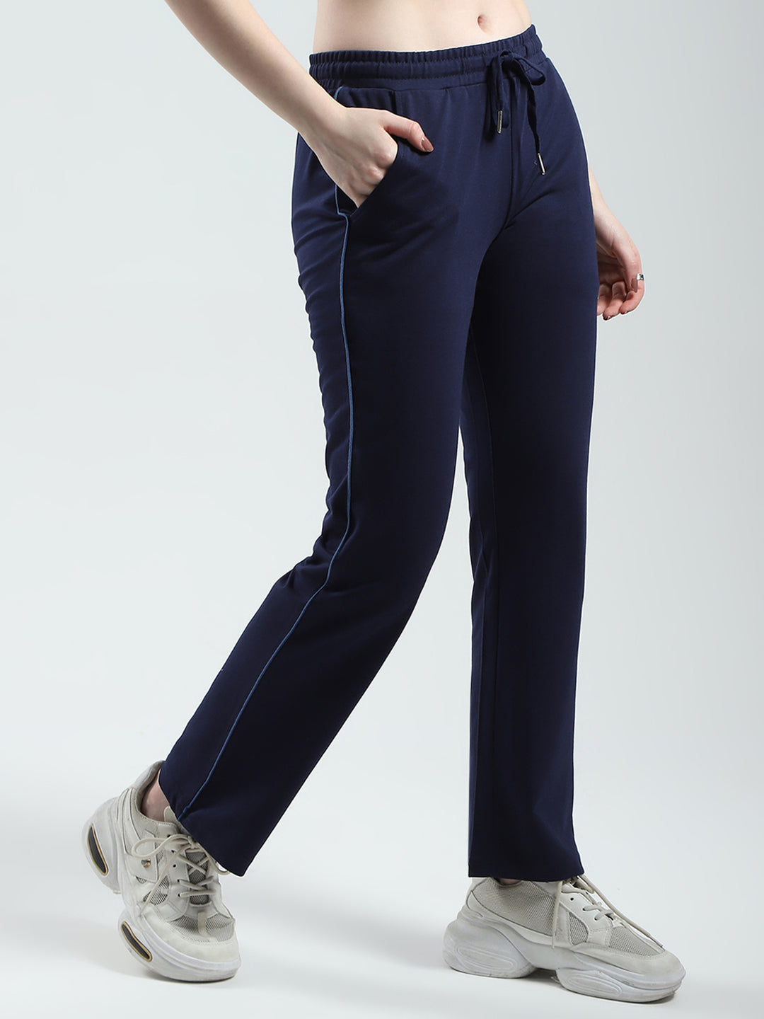 Women Navy Blue Solid Regular Fit Lower