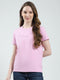 Women Pink Solid Round Neck Half Sleeve Top