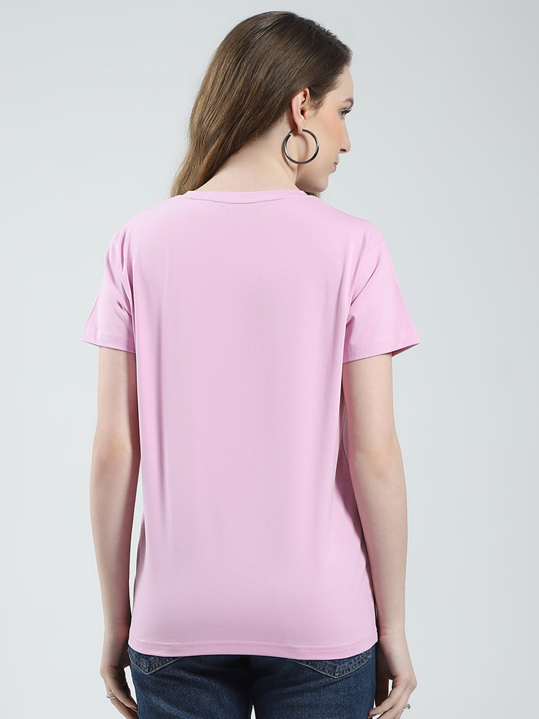 Women Pink Solid Round Neck Half Sleeve Top