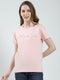 Women Peach Solid Round Neck Half Sleeve Top