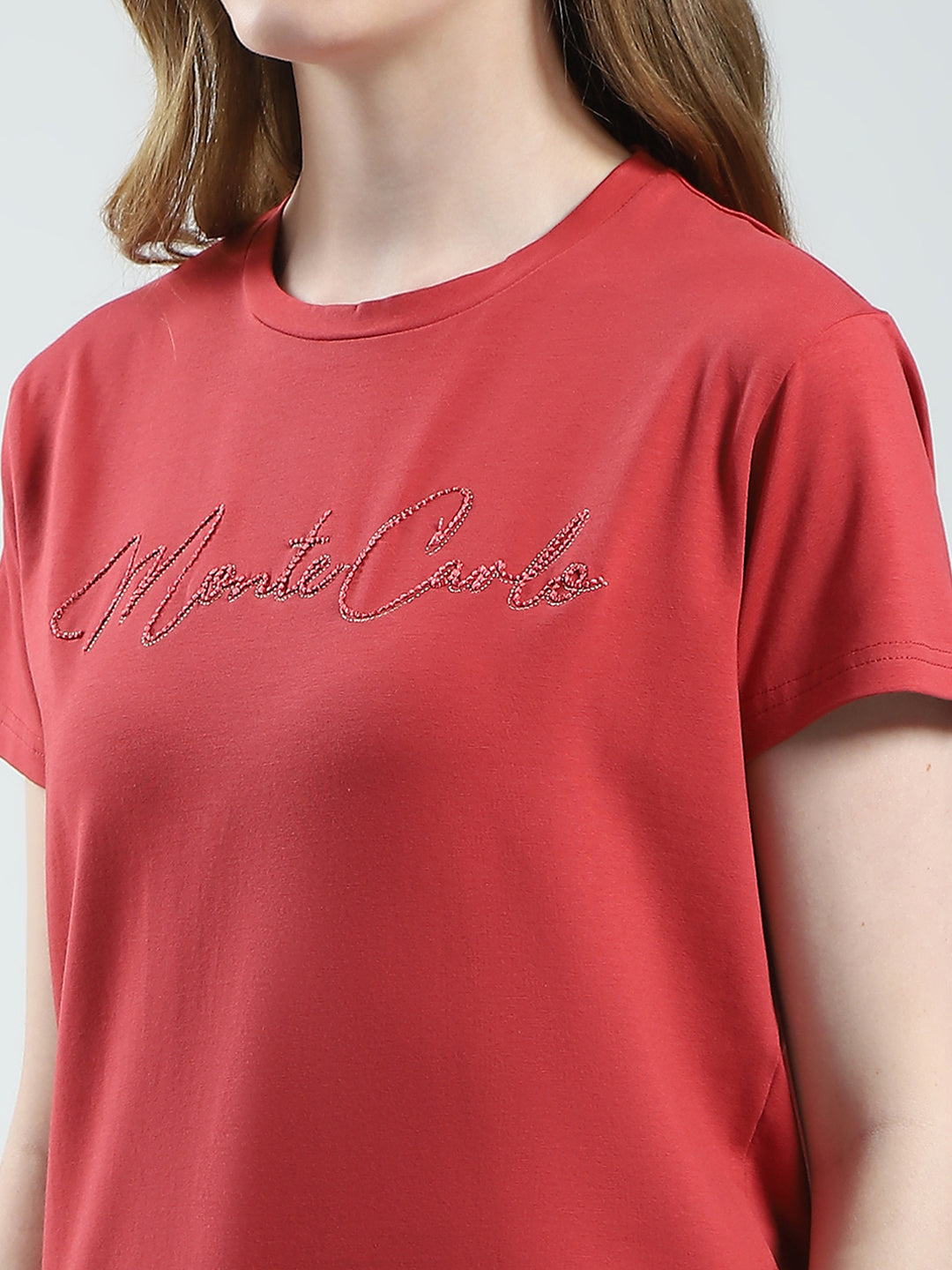 Women Rust Solid Round Neck Half Sleeve Top